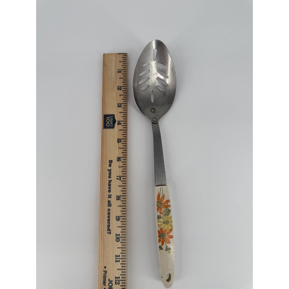 Vintage 1970s EKCO Garden Daisy Floral Stainless Slotted Serving Spoon Utensil - Picture 6 of 11